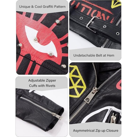 🆕 Women Black Trendy Faux Leather Jacket Rivet Spring Winter Fashion Clothes - Picture 5 of 6